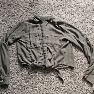 Dark Green Crop Button Up Shirt